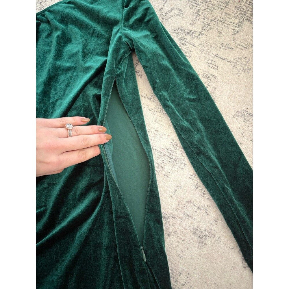 Lulus Notorious Icon Emerald Green Velvet Asymmetrical Maxi Dress Size Medium - Picture 7 of 9